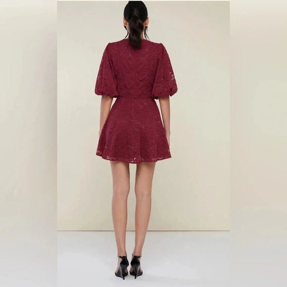 NWT Rachel Parcell V-Neck Puff Sleeve Mini Dress Wine Red Size 0 - Picture 5 of 12